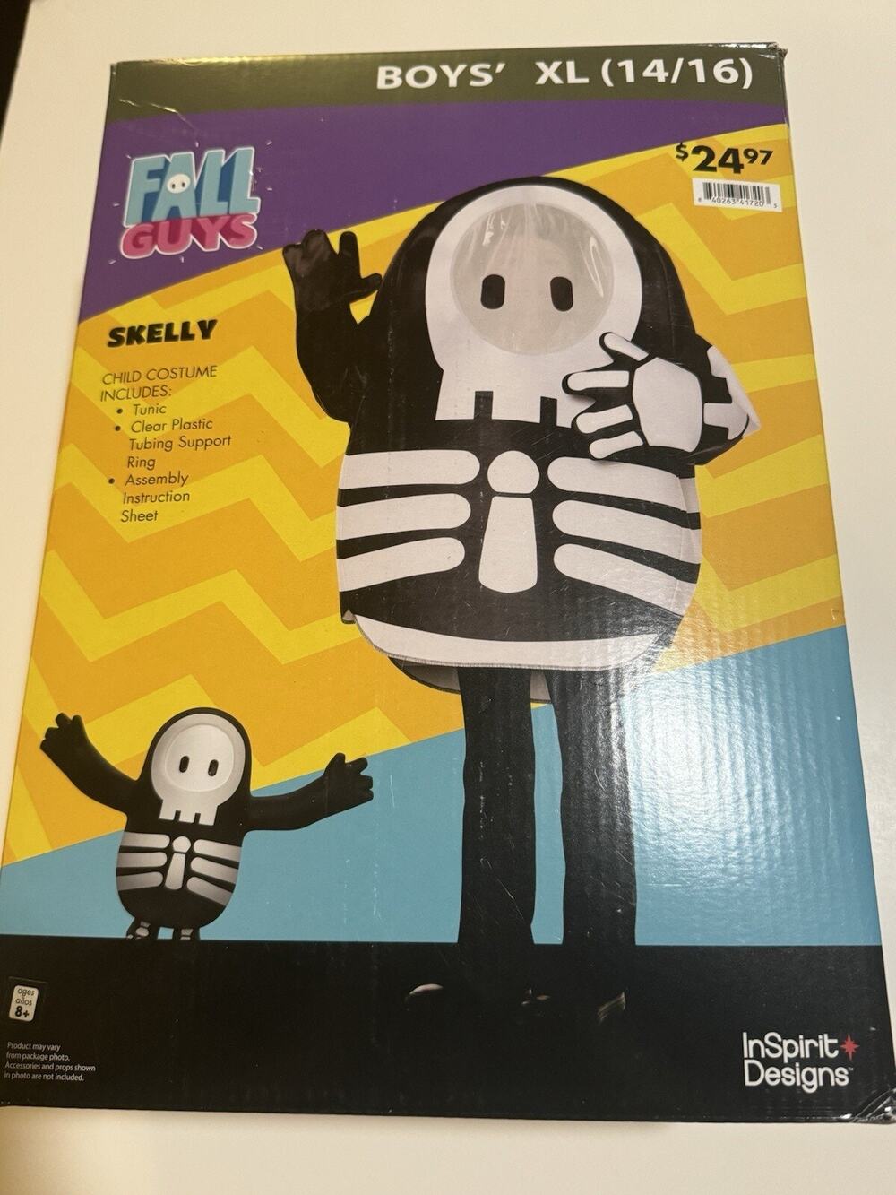 Fall Guys Skelly Skeleton Tunic Boys Halloween Costume Size Extra Large (14/16)